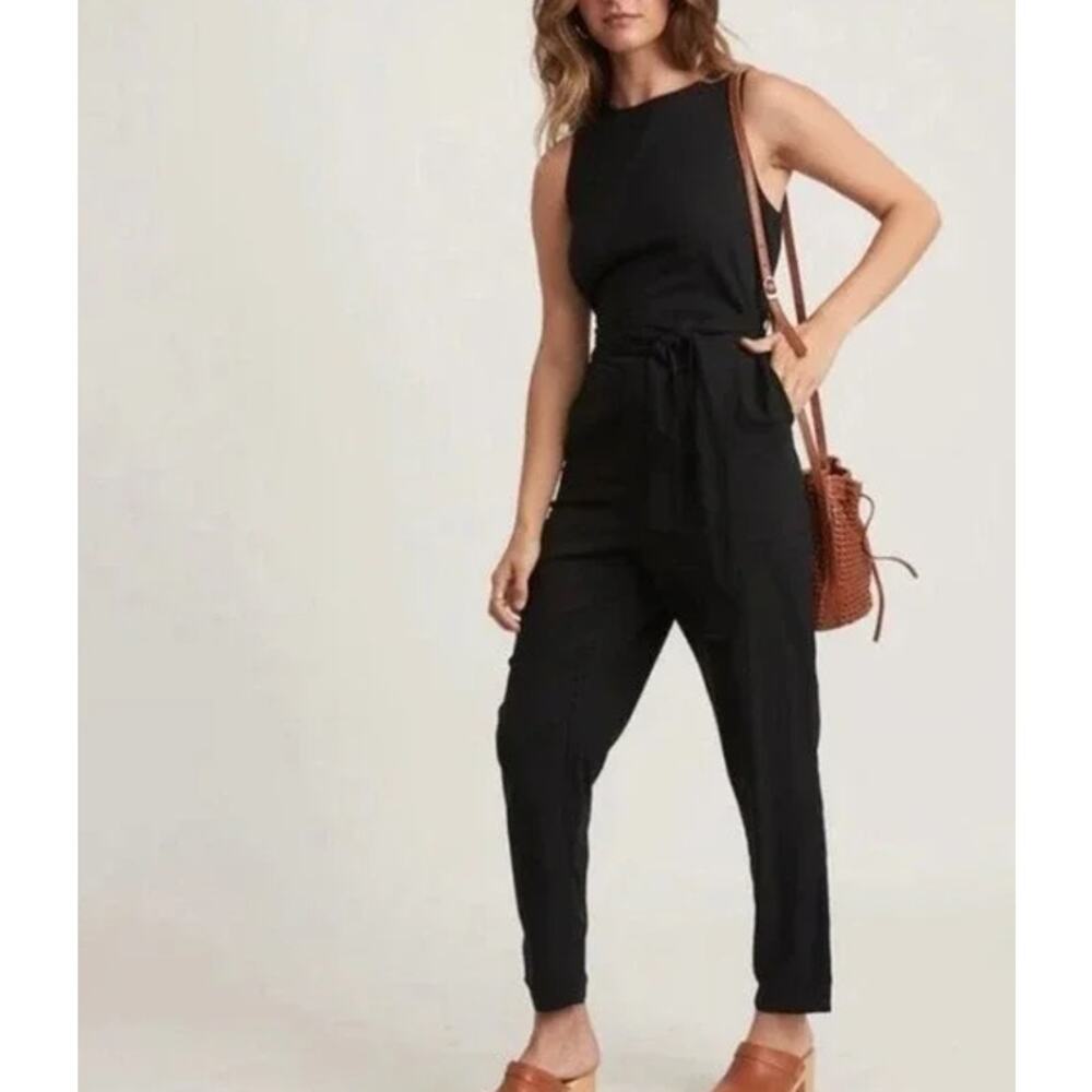 Marine Layer Eloise Belted Sleeveless Jumpsuit Black Womens Size Small